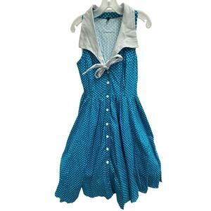Womens Vintage Style Tatyana Blue Polka Dot Sailor Dress Size L